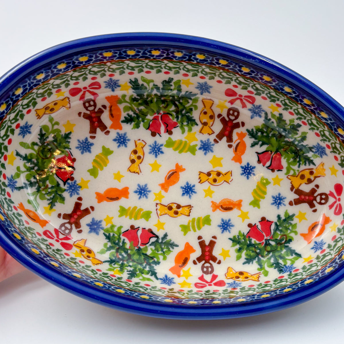 7.5” Mirek Oval Baker.  Handmade in Poland.  UNIKAT Candy Heaven Design