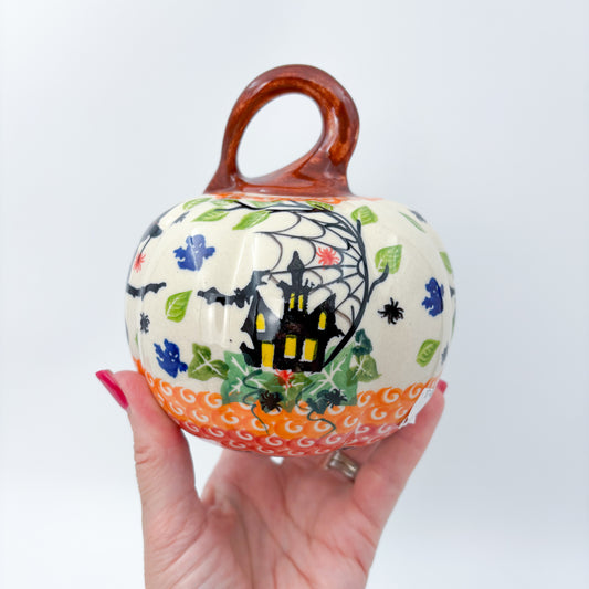 Pumpkin Small 5.3.  Hand crafted Polish pottery stoneware: UNIKAT Cat Witch