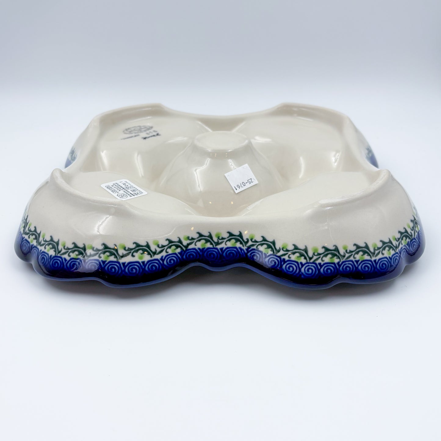 11" Divided Platter with Center Bowl.  Hand crafted Polish pottery stoneware: UNIKAT Whispering Ferns