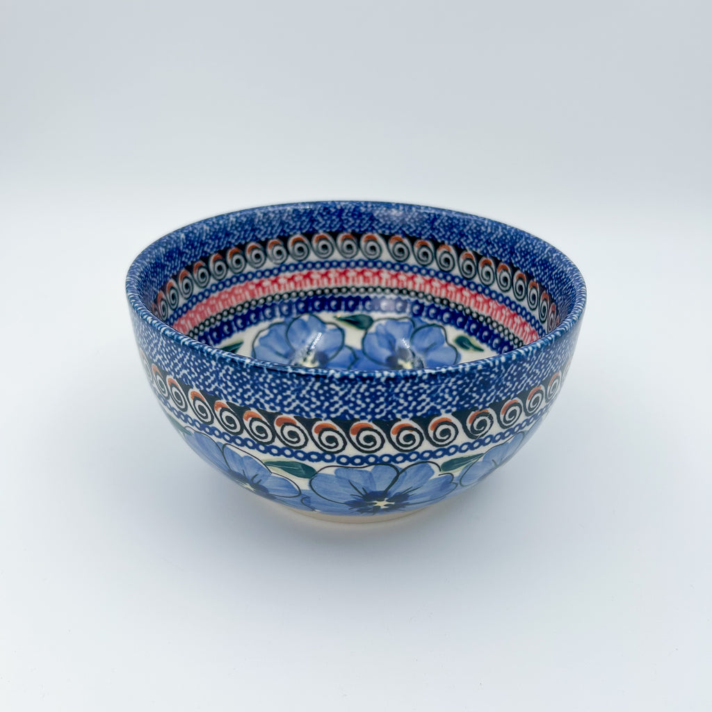 6.25” Deep Bowl.  Hand crafted Polish pottery stoneware: Bloomin Sky
