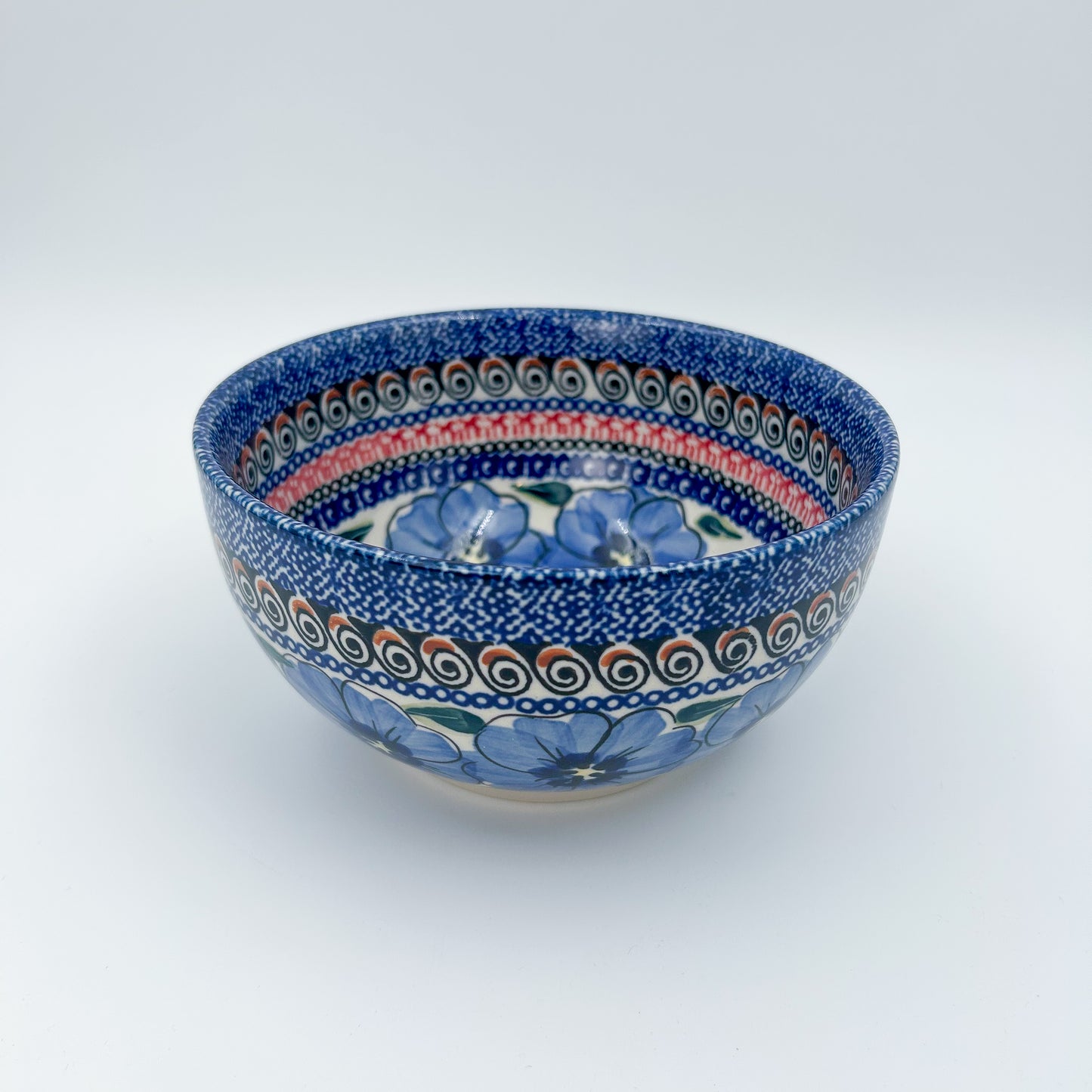6.25” Deep Bowl.  Hand crafted Polish pottery stoneware: Bloomin Sky