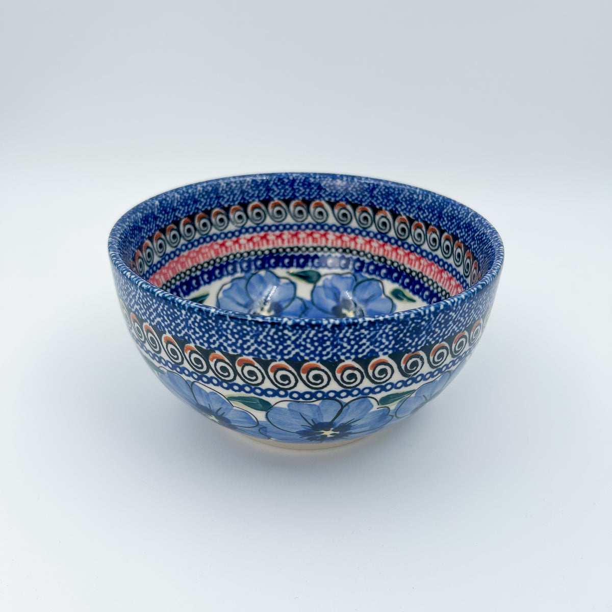 6.25” Deep Bowl.  Hand crafted Polish pottery stoneware: Bloomin Sky