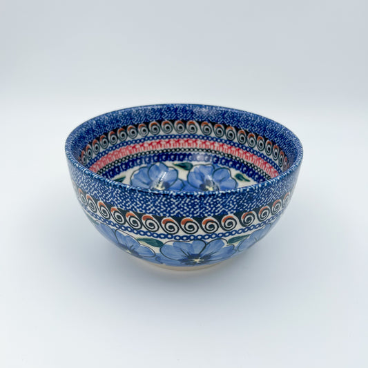 6.25” Deep Bowl.  Hand crafted Polish pottery stoneware: Bloomin Sky