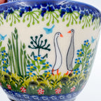 12 oz Bowl/Mug with Loop-Handle.  Hand crafted Polish pottery stoneware: UNIKAT Ducks on the Run