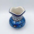 Vase Wavy 4”.  Handmade Polish pottery.  UNIKAT Cobalt Poppies Design