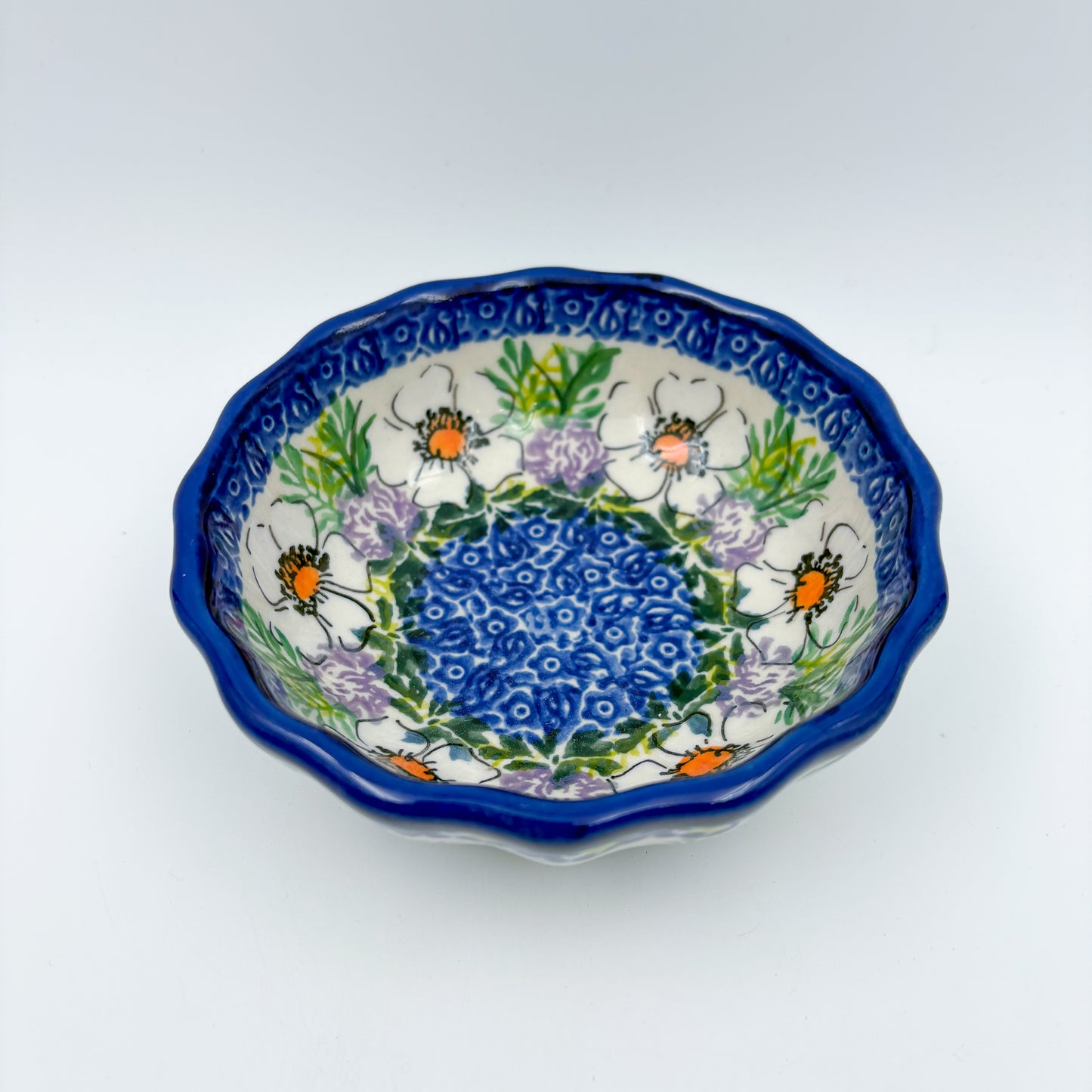 5” Scalloped Bowl.  Hand crafted Polish pottery stoneware:  UNIKAT Primrose