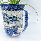 Rhapsody in Blue bistro mug, angled view showing handle