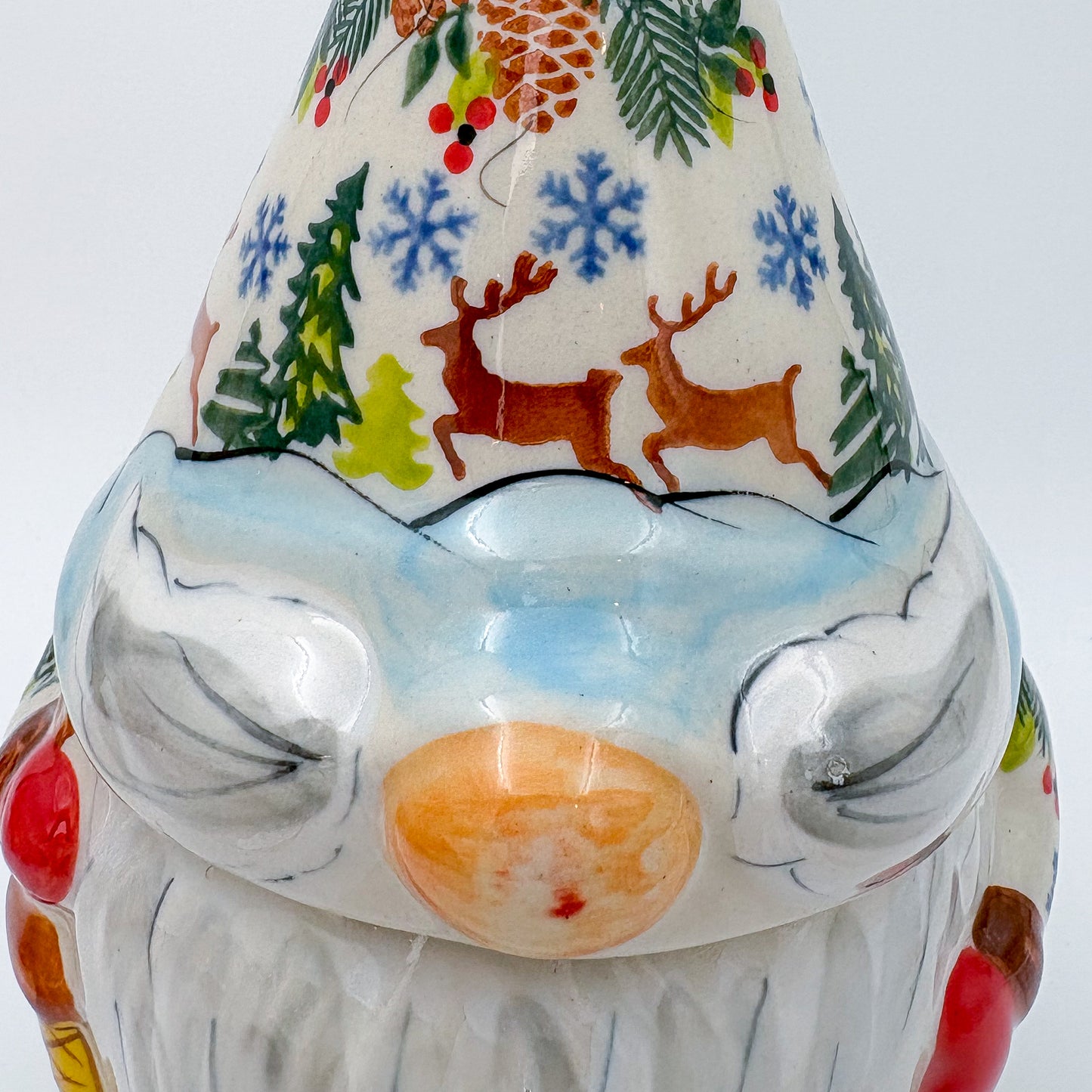 Small Gnome Cookie Jar. Handmade Polish pottery.  UNIKAT Reindeer Bliss