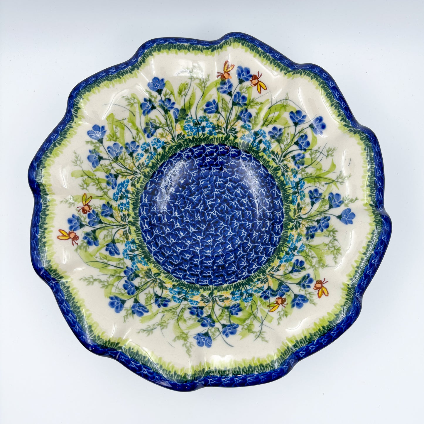 10.4" Wave Bowl. Hand crafted Polish pottery stoneware:  UNIKAT Bluebell Meadow Pattern