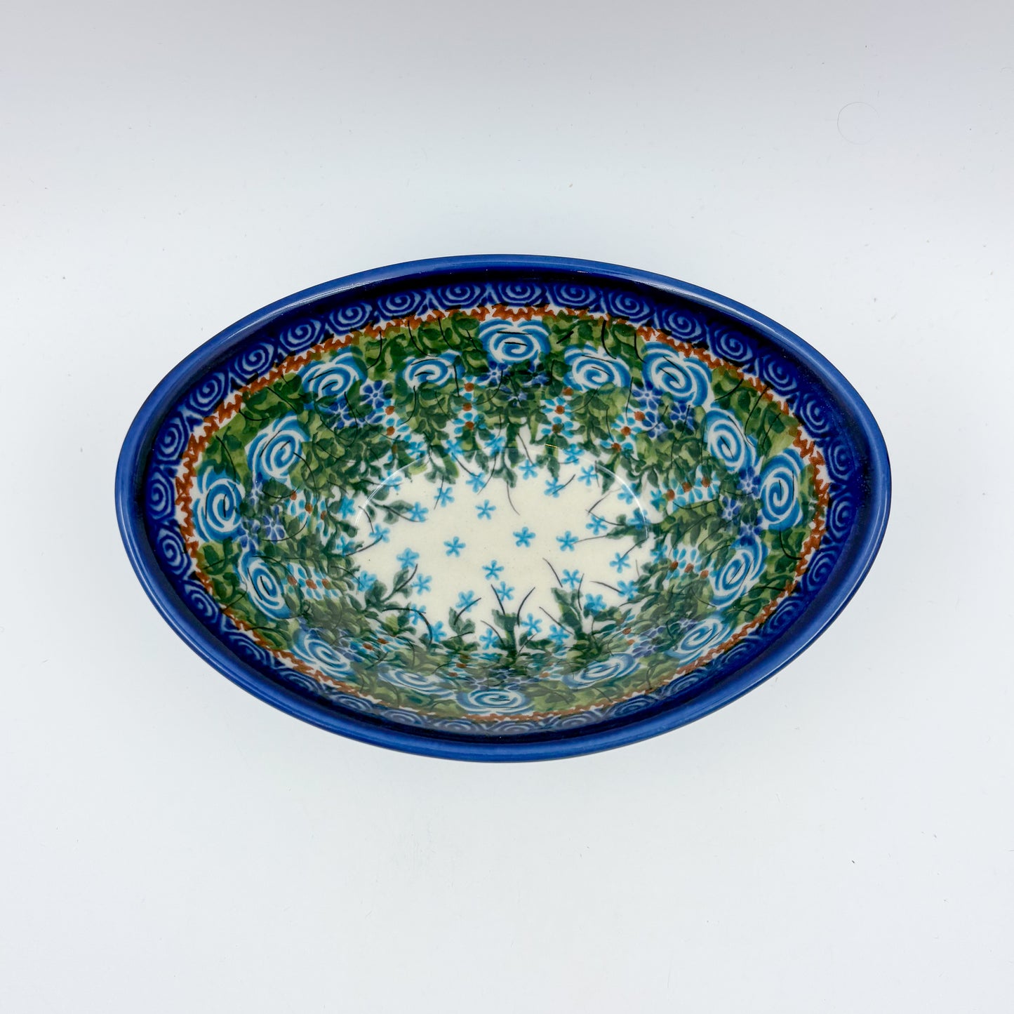 6” Oval Tub Bowl.  Hand crafted Polish pottery stoneware:  UNIKAT Whispering Ferns Design