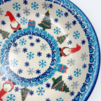 9”  Deep Bowl.  Hand crafted Polish pottery stoneware: UNIKAT Dancing Snowman Design