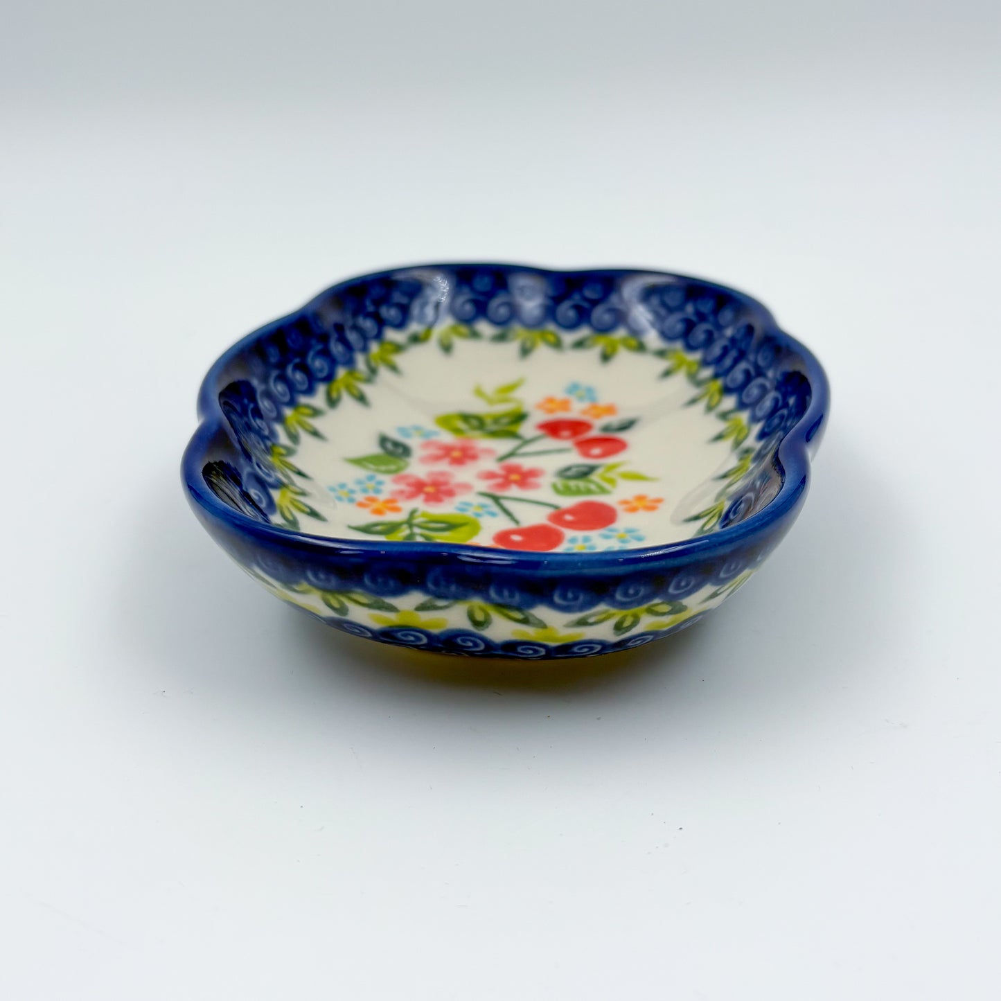 5" Soap Dish.  Handmade Polish pottery.  UIKAT Cherry Blossom Pattern