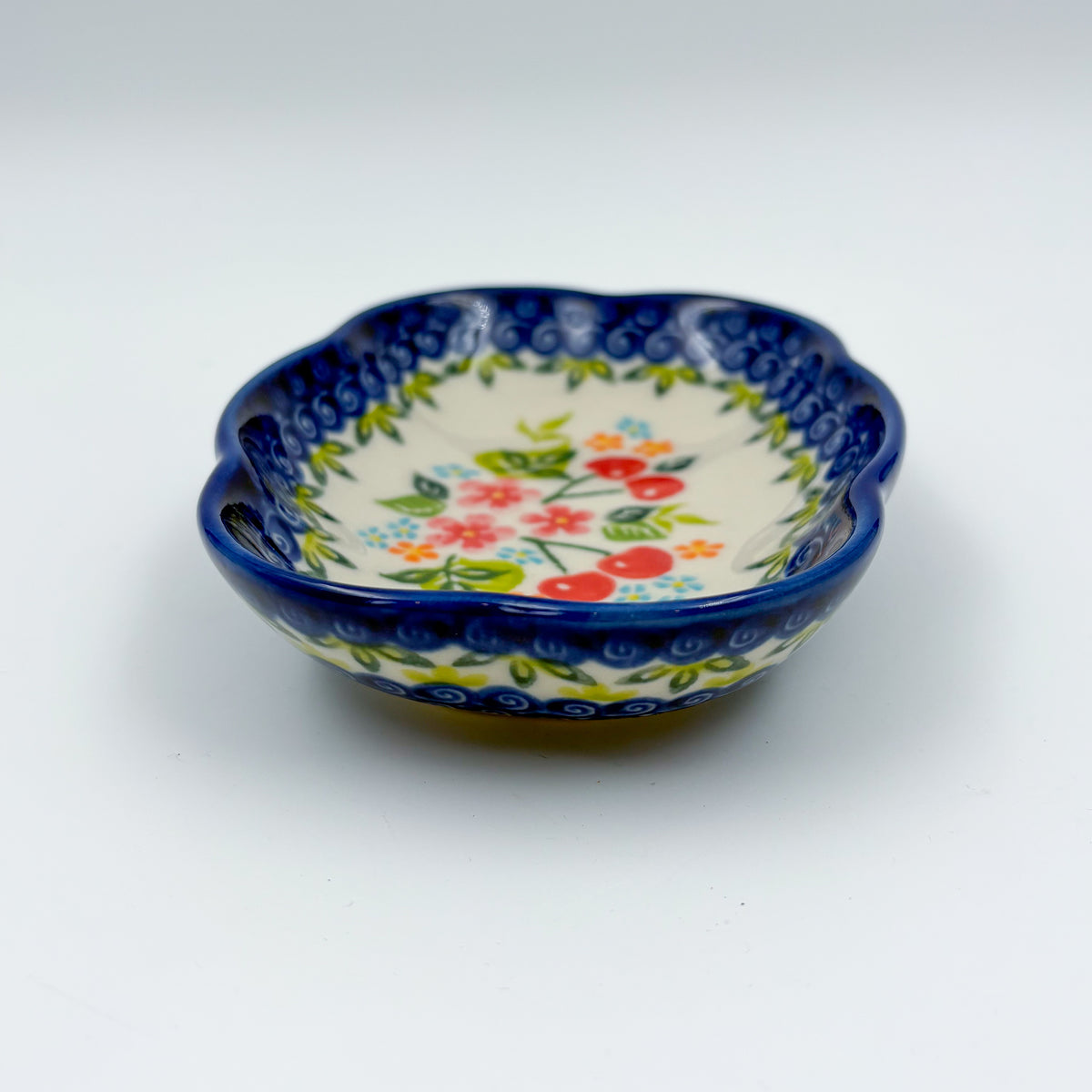 5" Soap Dish.  Handmade Polish pottery.  UNIKAT Cherry Blossom Pattern