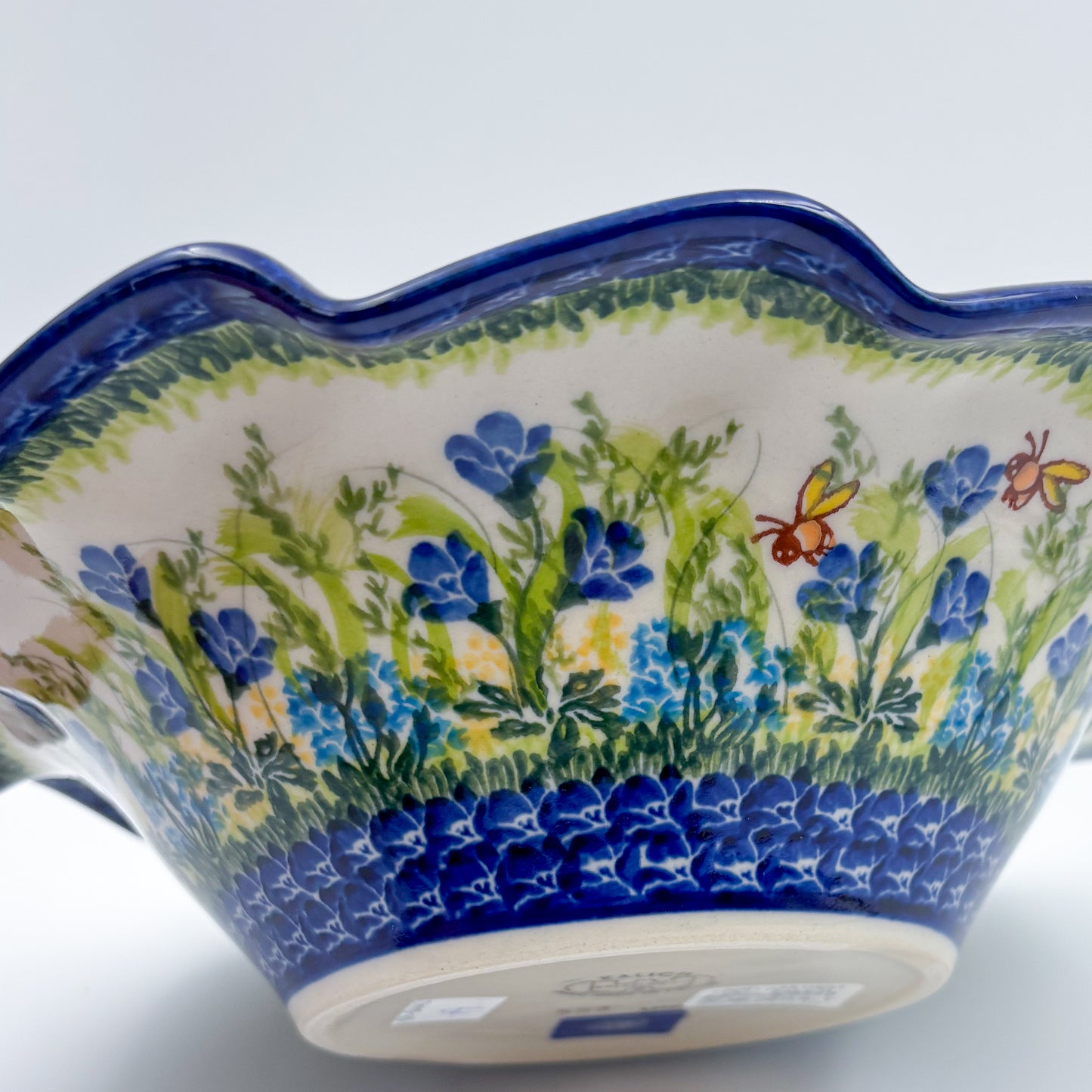 10.4" Wave Bowl. Hand crafted Polish pottery stoneware:  UNIKAT Bluebell Meadow Pattern