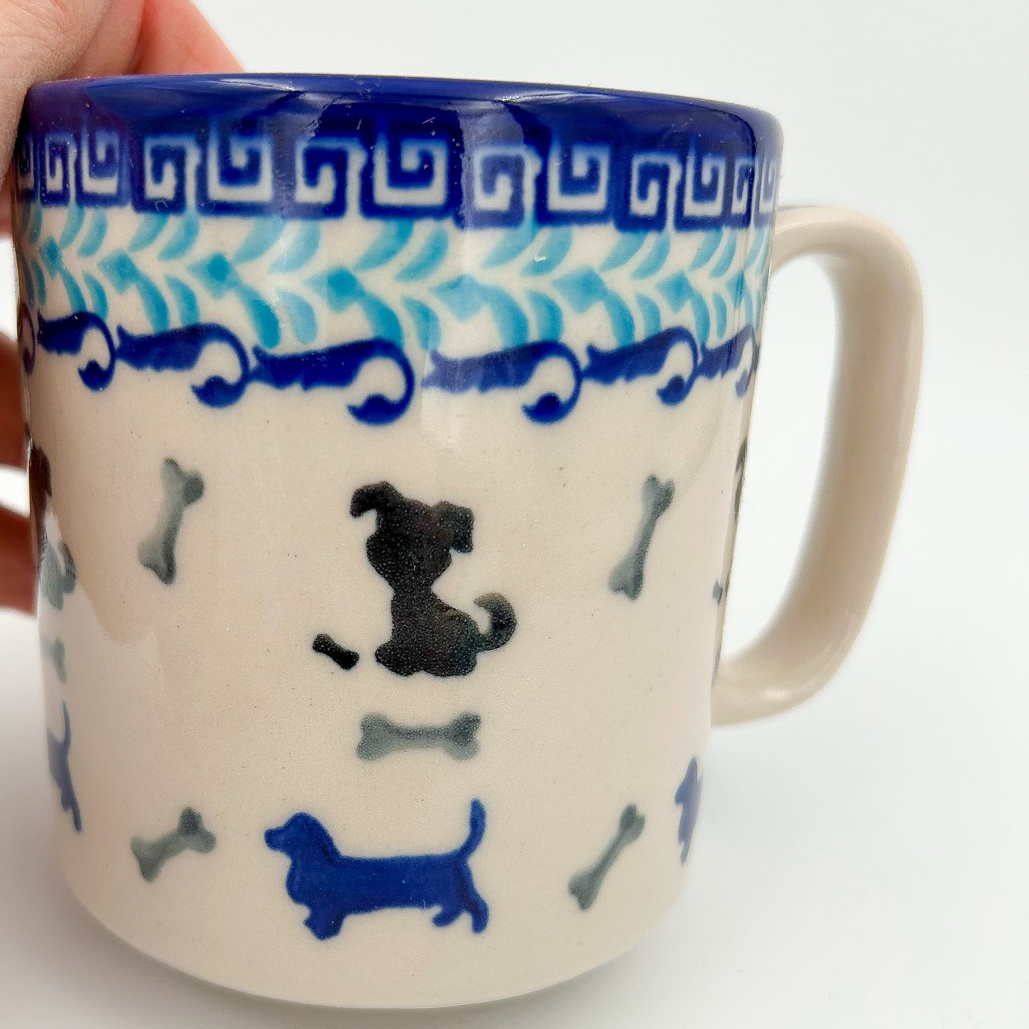 13 oz Puppy Mug. Handcrafted Polish pottery stoneware:  Puppy Pleasure
