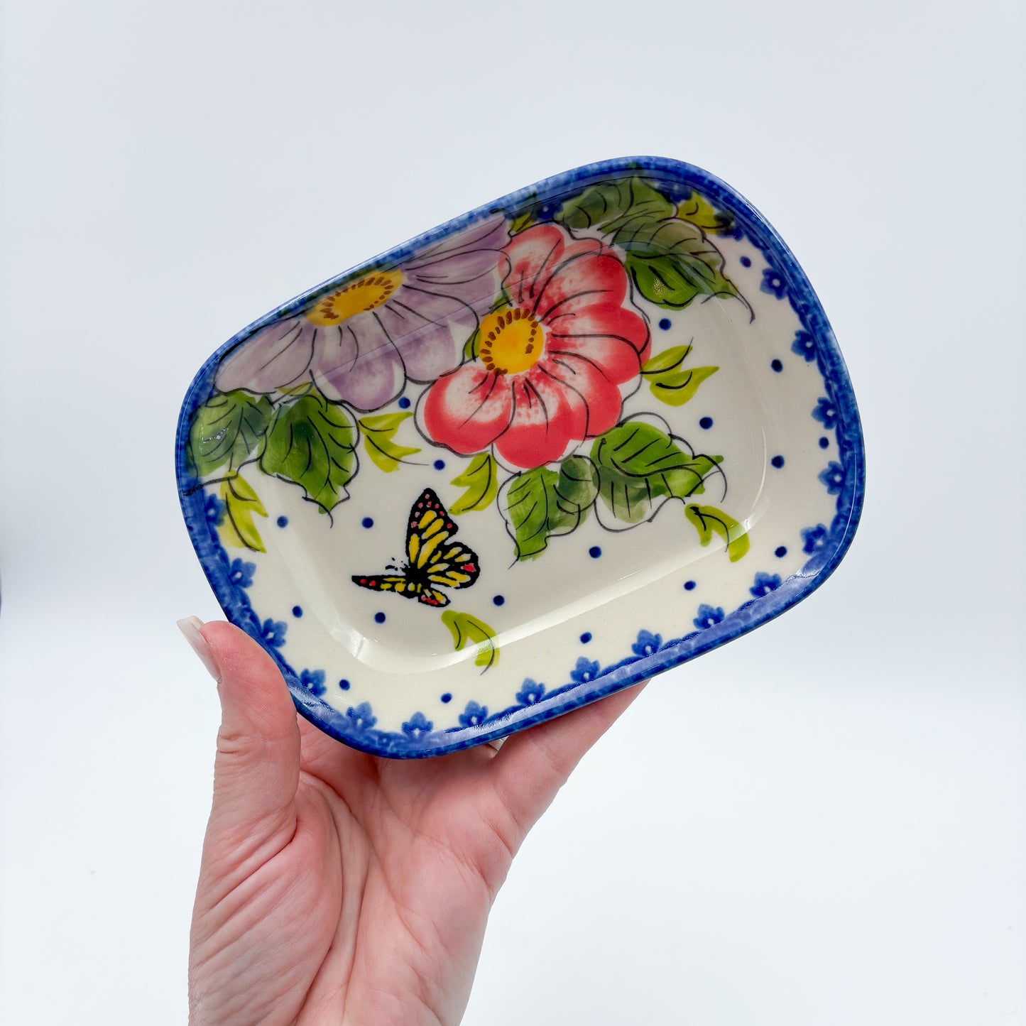 5" Soap Dish.  Handmade Polish pottery.  UIKAT Monarch Design