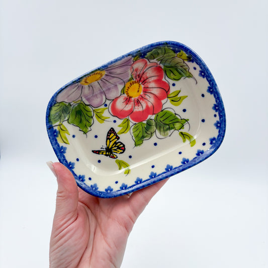 5" Soap Dish.  Handmade Polish pottery.  UNIKAT Monarch Design
