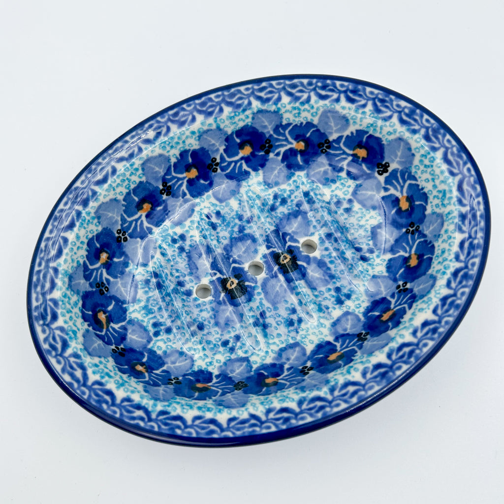 Soap Dish 5”.  Handmade Polish pottery.  UNIKAT Deep Winter Design