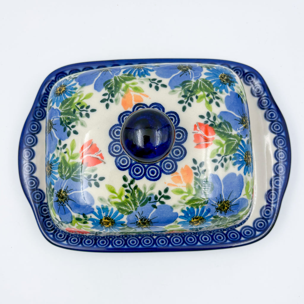 Butter Dish Wide Handcrafted in Poland: UNIKAT Poppy Garden Bloom Design