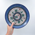 9” Plate.  Hand crafted Polish pottery stoneware: UNIKAT Dancing Snowman