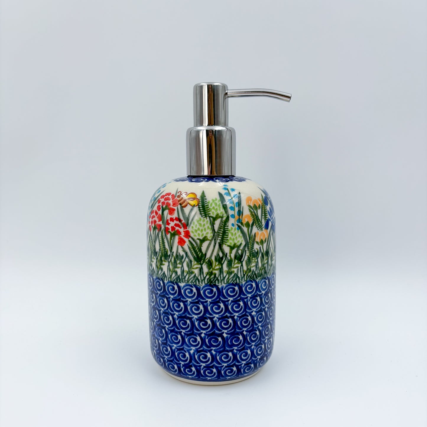 Soap Dispenser 7.25”.  Handmade Polish pottery.  UNIKAT Meadow Design