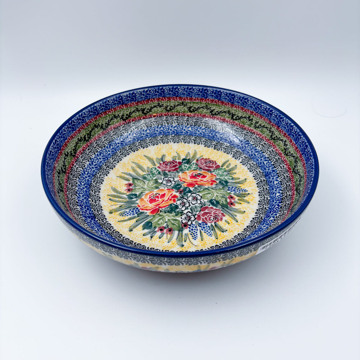 9”  Deep Bowl.  Hand crafted Polish pottery stoneware: UNIKAT Copper Rose Meadow Design