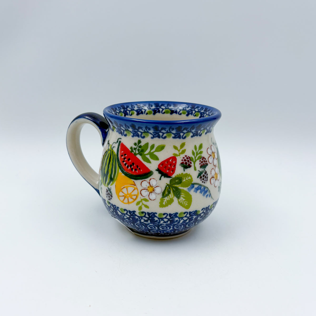 10 oz Bubble Mug. Handcrafted Polish pottery stoneware:  UNIKAT Fruit Basket