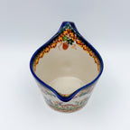 12 oz Loop Handle Gravy Boat.  Hand painted Polish pottery stoneware.  UNIKAT Hedgehog and Mushroom