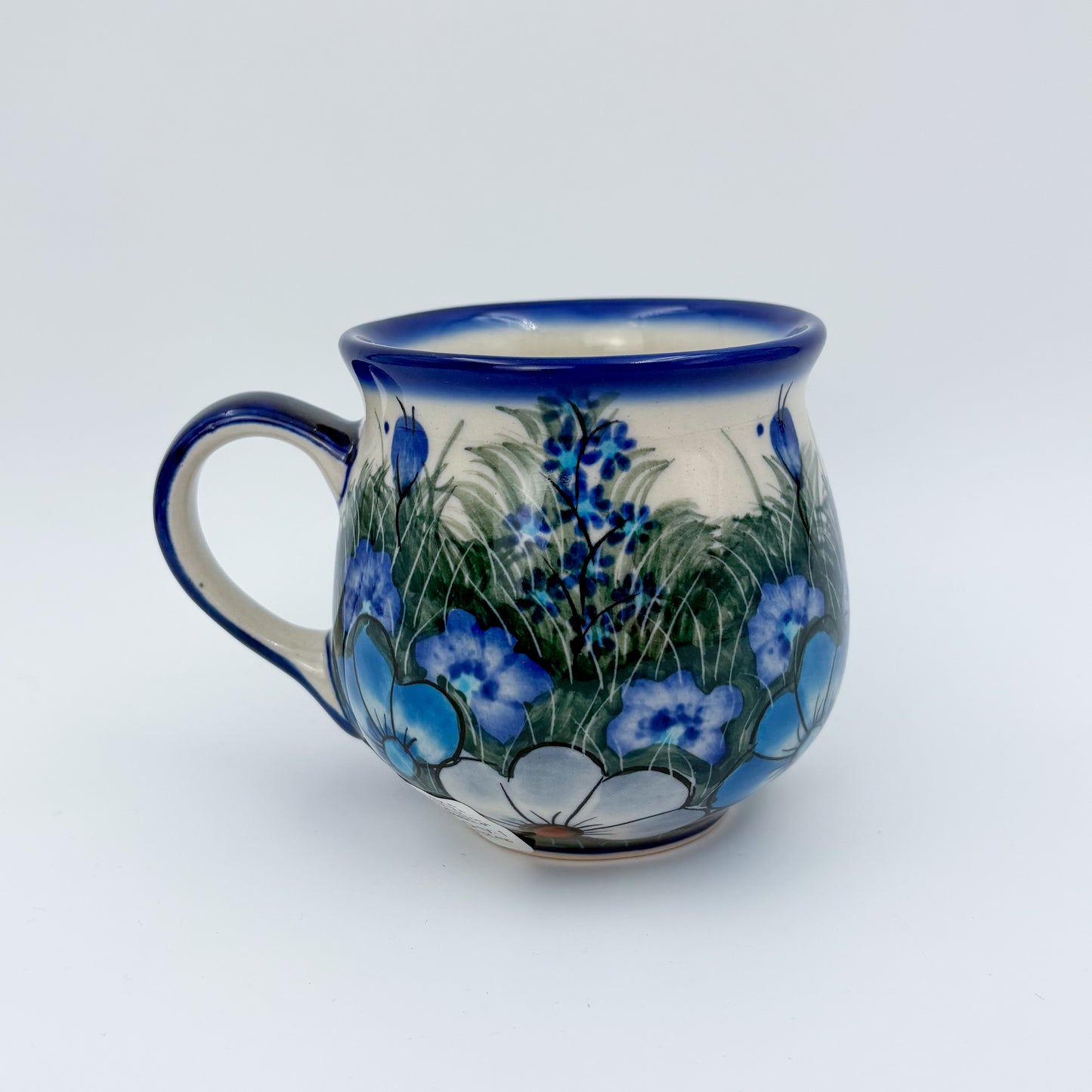 8 oz Bubble Mug. Handcrafted Polish pottery stoneware:  UNIKAT Forget Me Not Pansy