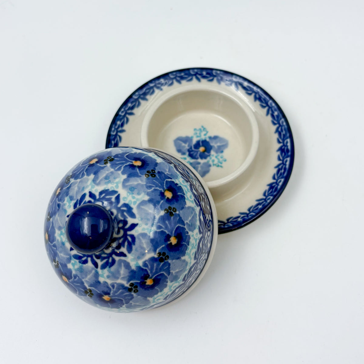 4" Butter Dish Handcrafted in Poland: UNIKAT Deep Winter Design