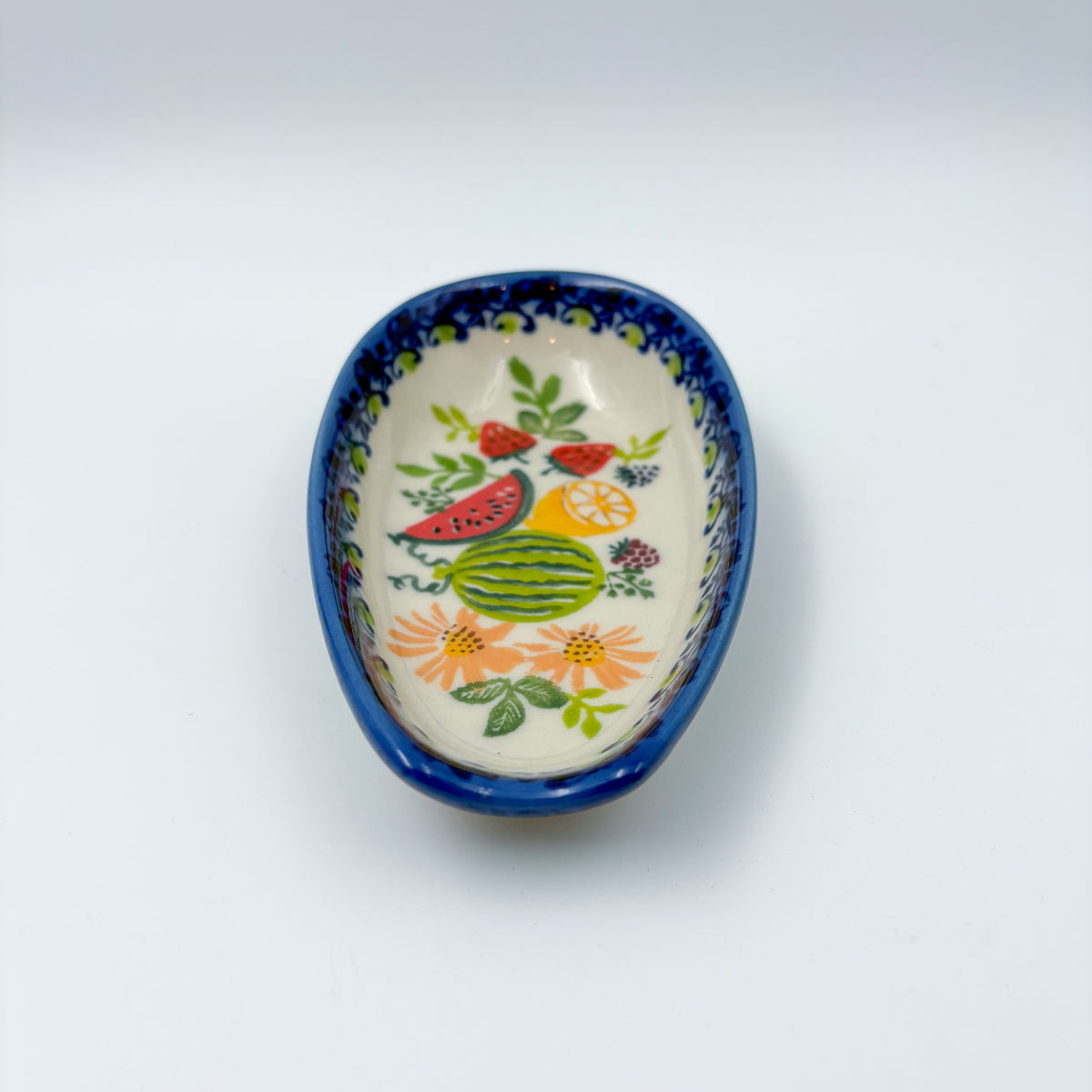 Spoon Rest 5”.  Handmade Polish pottery.  UNIKAT Fruit Basket