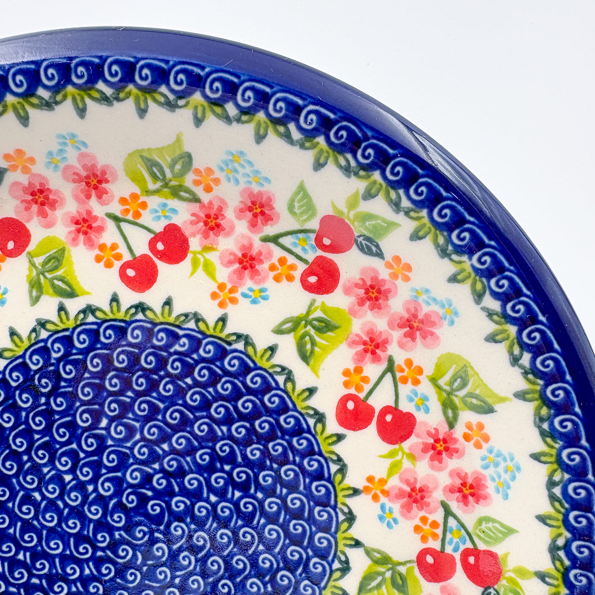 10.2” Plate.  Hand crafted Polish pottery stoneware: UNIKAT Cherry Blossom Design
