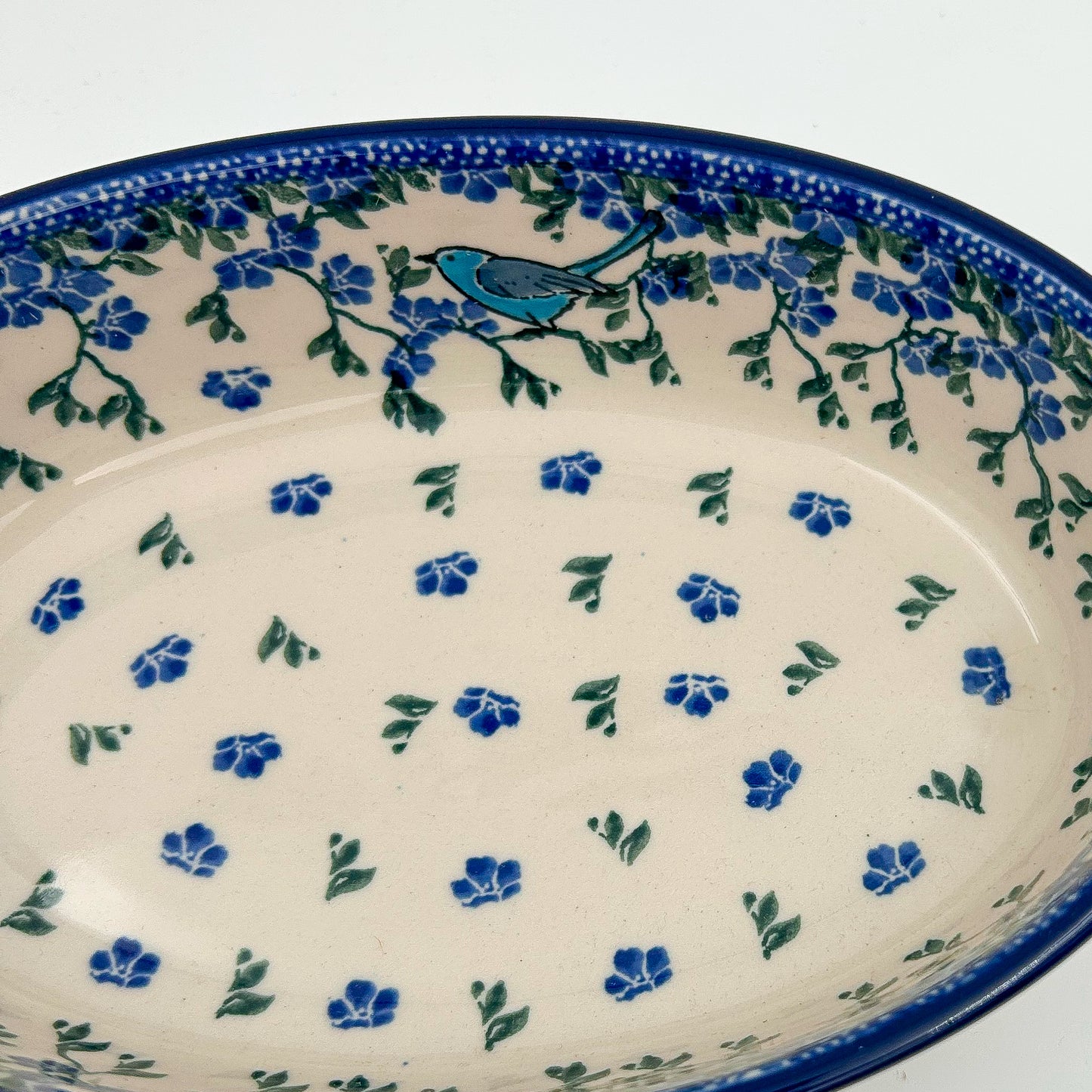 8" Oval Baker handmade in Poland.  Baby Bluebird Design