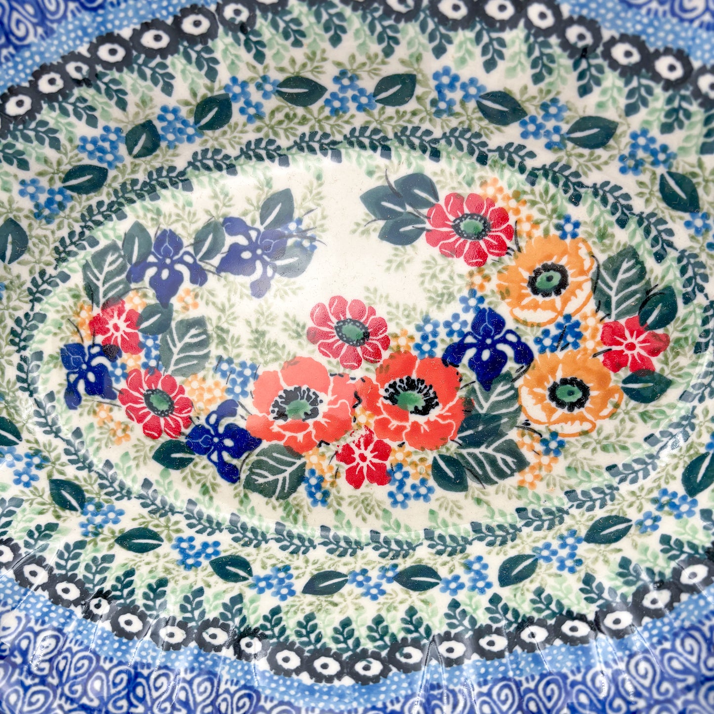 13" Platter with Handles handmade in Poland. Iris Meadow Design