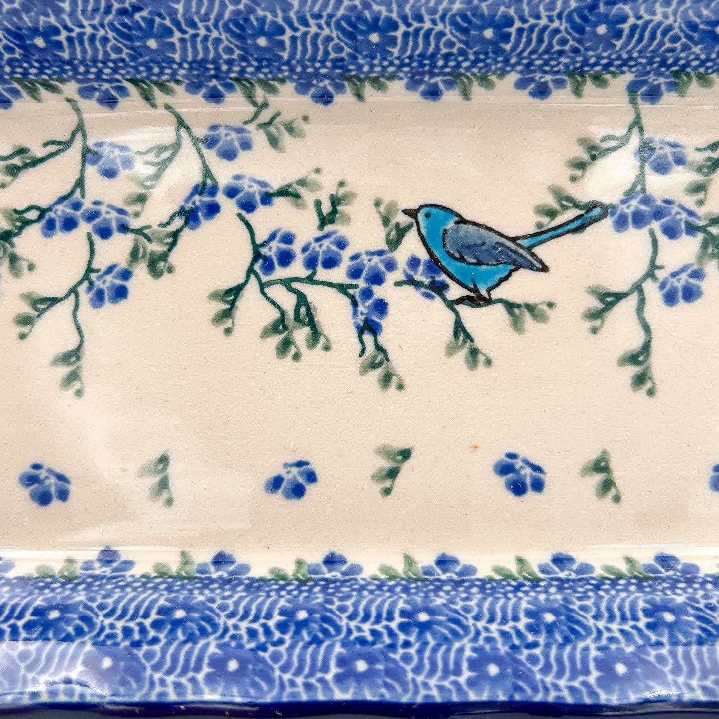 9" Platter. Handmade in Poland.  Baby Bluebird Pattern