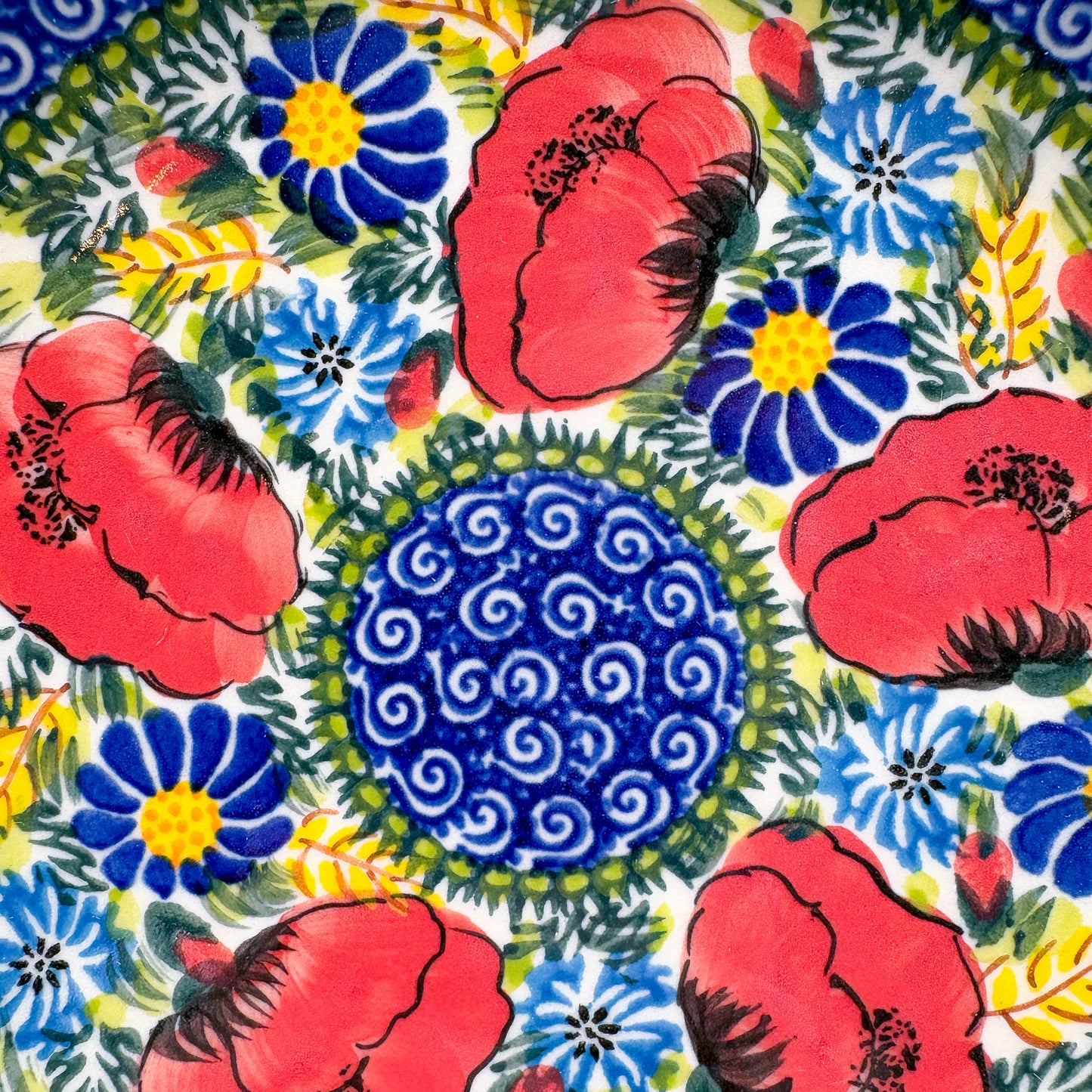 7.5” Plate.  Hand crafted Polish pottery stoneware: UNIKAT Garden Poppy