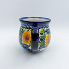 Fall Sunflower bubble mug on white background, straight-on view with handle