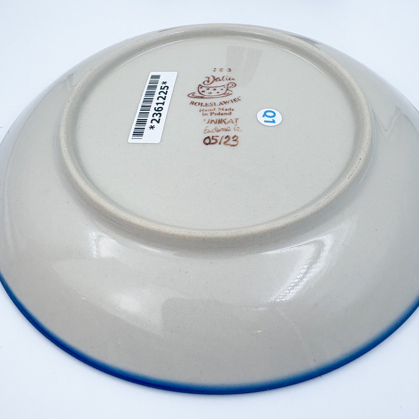 7.5” Plate.  Hand crafted Polish pottery stoneware: UNIKAT Blue Floral Day Design