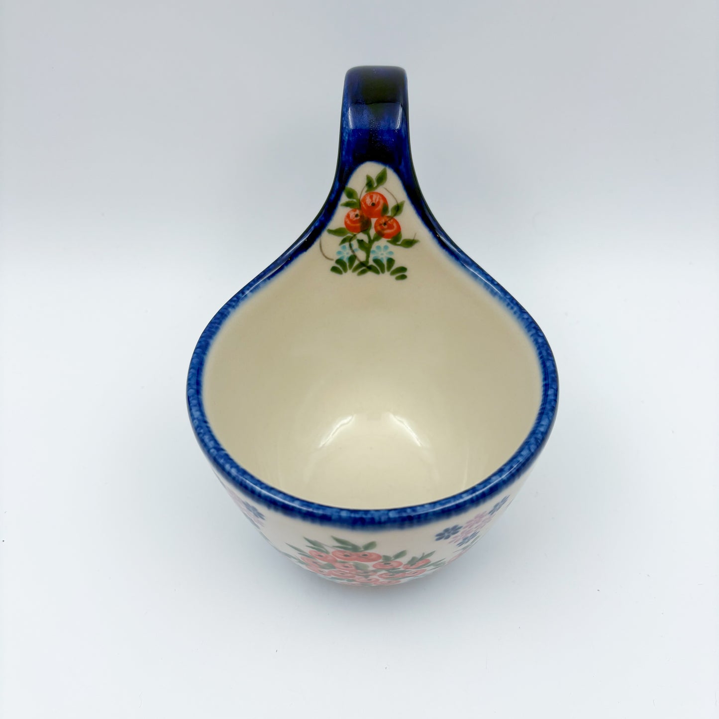 12 oz Bowl/Mug with Loop-Handle.  Hand crafted Polish pottery stoneware: UNIKAT Red Berry