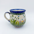 8 oz Bubble Mug. Handcrafted Polish pottery stoneware:  UNIKAT Snowdrop Garden