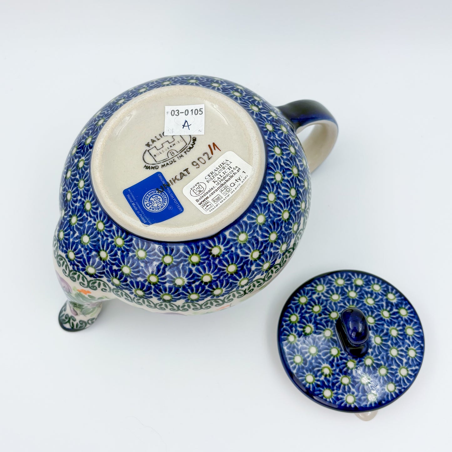 25 oz  Fruti Teapot.  Handcrafted Pottery in Poland. Floral Garden Design