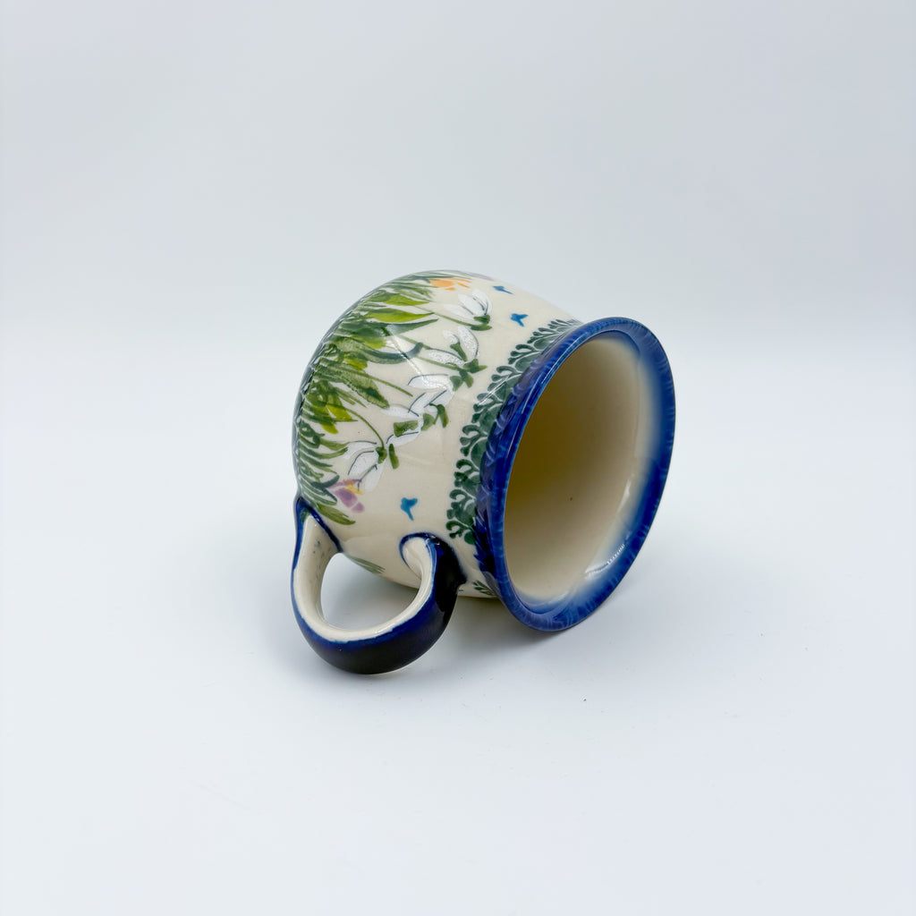 8 oz Bubble Mug. Handcrafted Polish pottery stoneware:  UNIKAT Snowdrop Garden