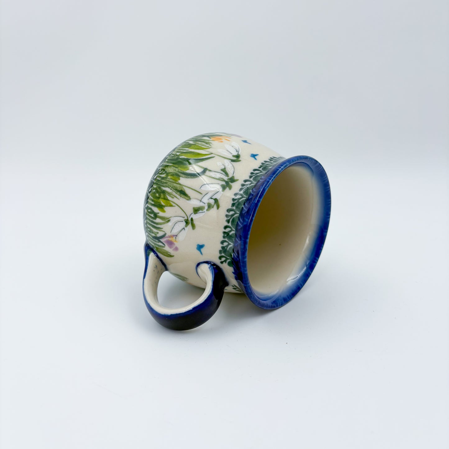 8 oz Bubble Mug. Handcrafted Polish pottery stoneware:  UNIKAT Snowdrop Garden