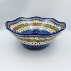 13” Wavy Bowl XL.  Hand crafted Polish pottery stoneware:  UNIKAT Holiday Mushroom Design