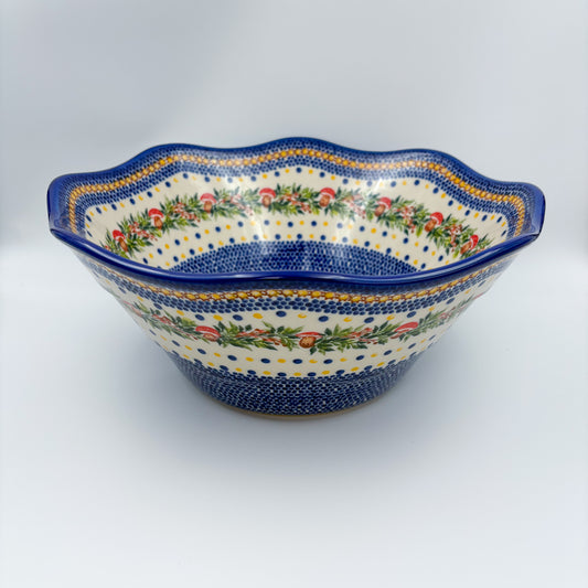 13” Wavy Bow XL.  Hand crafted Polish pottery stoneware:  Mushroom Design