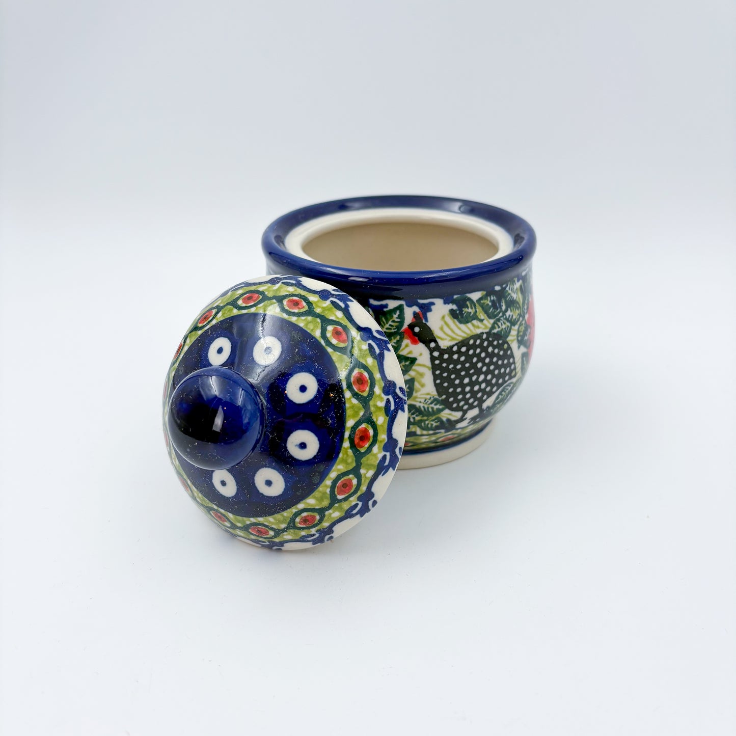 5oz. Sugar Bowl.  UNIKAT Chickens in the Florals Design