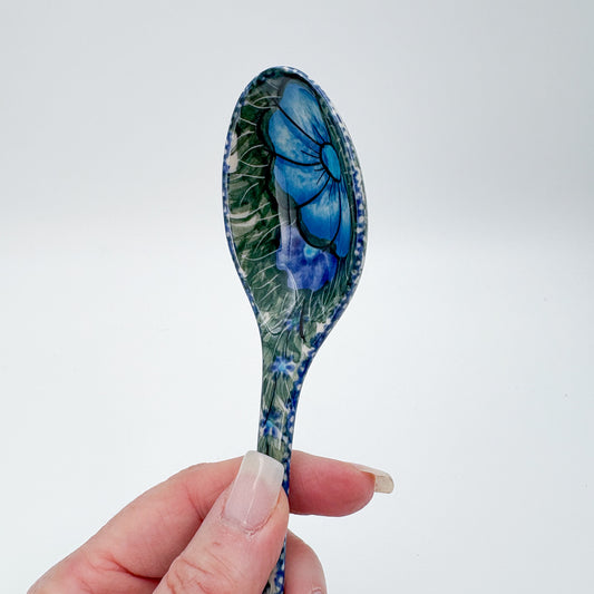 Spoon Lg 8”.  Handmade Polish pottery. UNIKAT Wildflower Blue Design