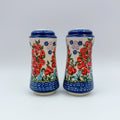 5” Salt and Pepper Shakers.  Handmade Polish pottery.  UNIKAT Red Berry
