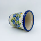Utensil Jar 5.5”.  Handmade Polish pottery.  UNIKAT Blue Poppy Songbird