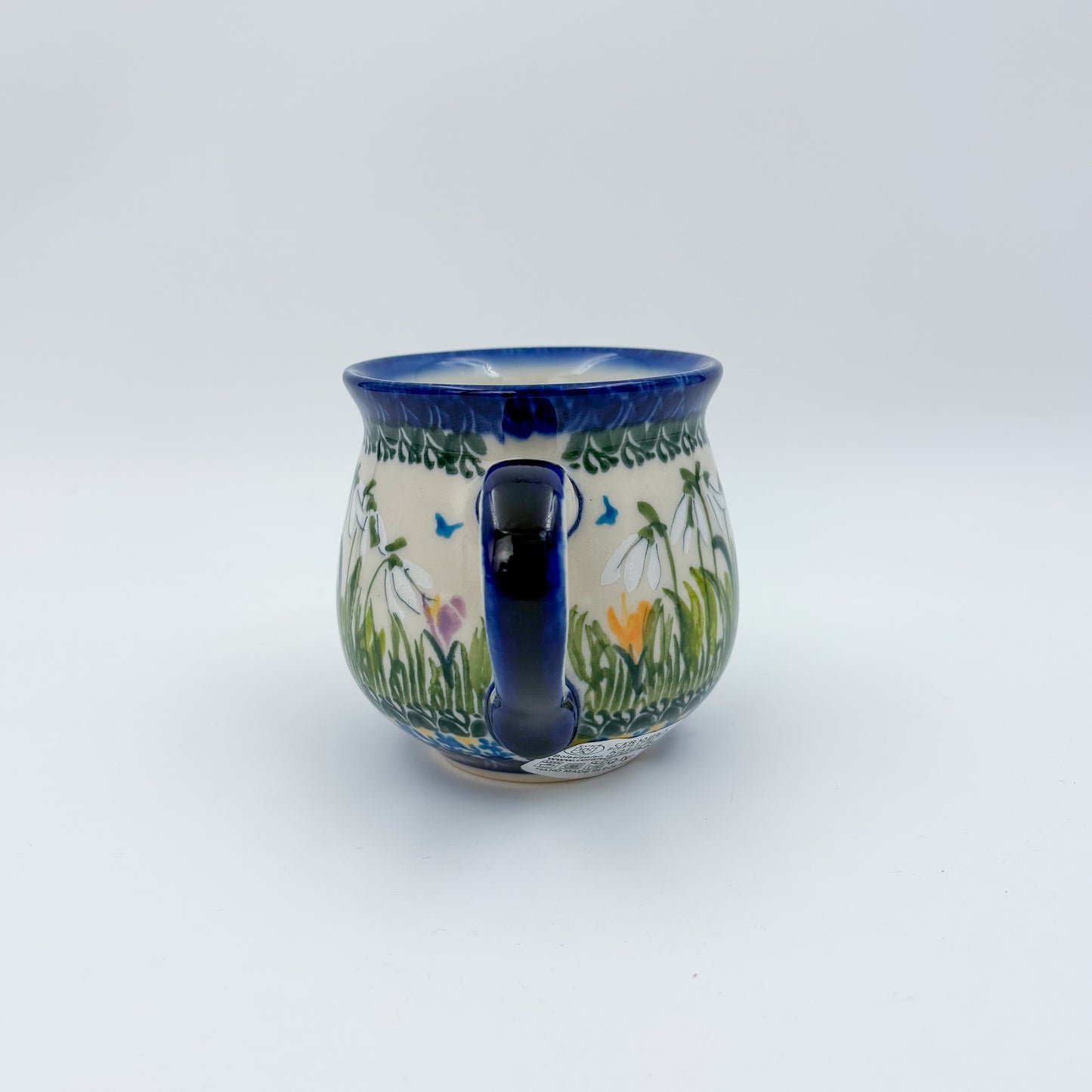8 oz Bubble Mug. Handcrafted Polish pottery stoneware:  UNIKAT Snowdrop Garden